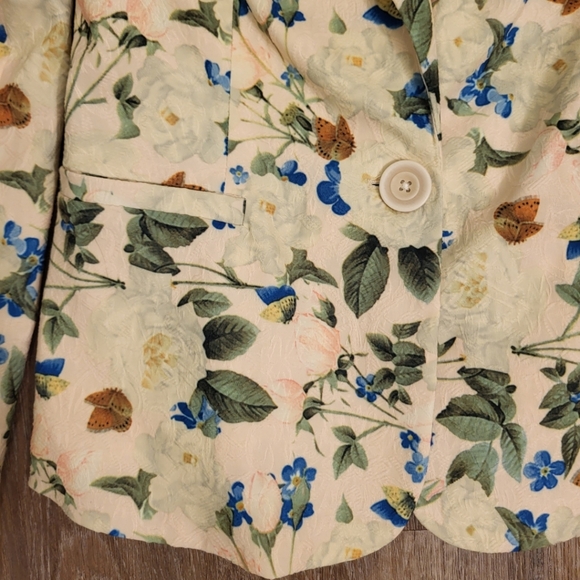 Smashed Lemon Butterfly & Floral Blazer  Size 8 Blush Pink & Multi Colored - Picture 3 of 10